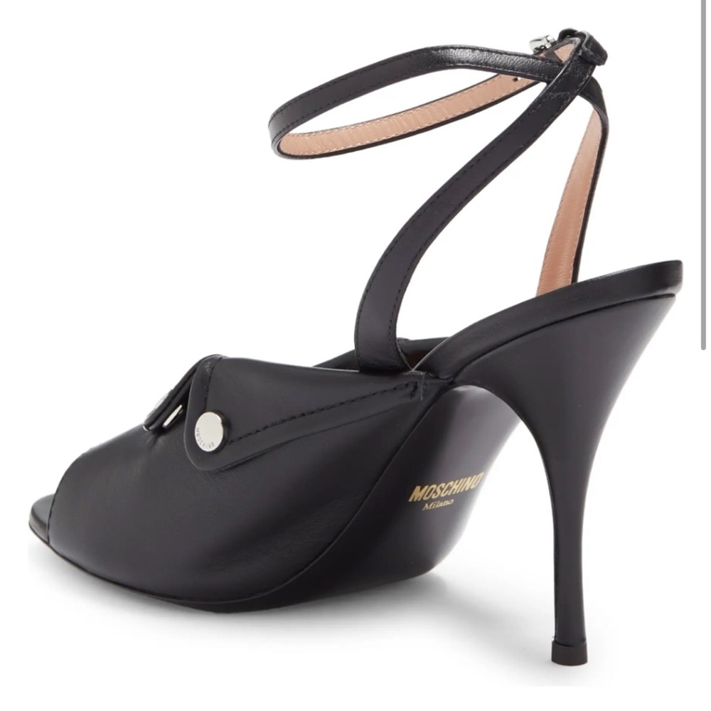 New in box MOSCHINO-Biker Motif Ankle Strap Sandal 7.5 - Picture 3 of 6